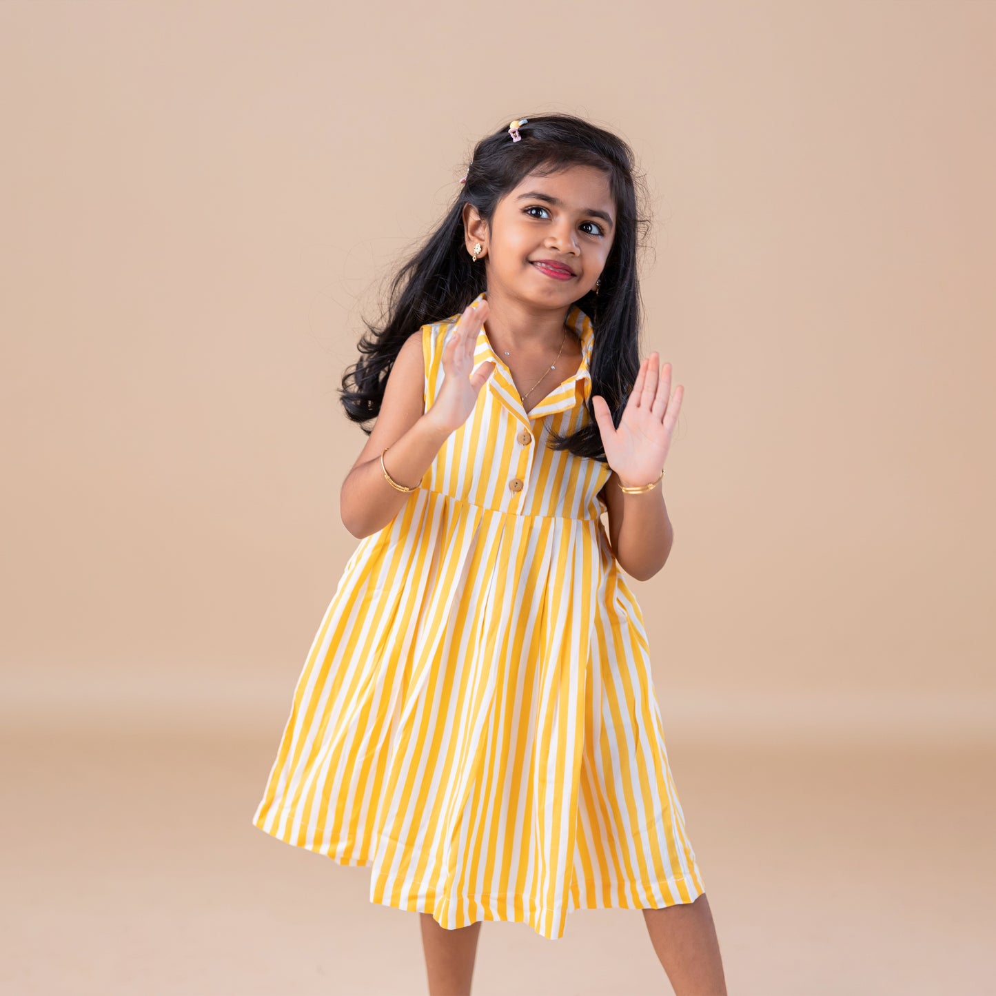 Collared Yellow Stripes Frock