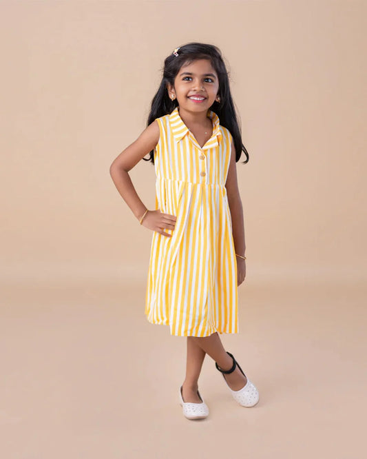 Collared Yellow Stripes Frock