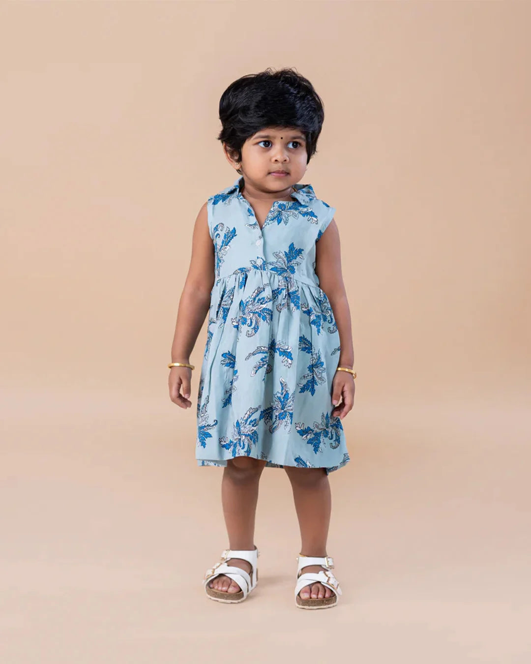 Light Blue Based Floral Collared Frock