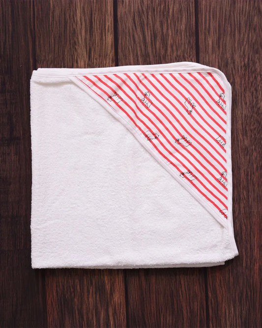 HOODED TOWEL-RED STRIPED  PRINT