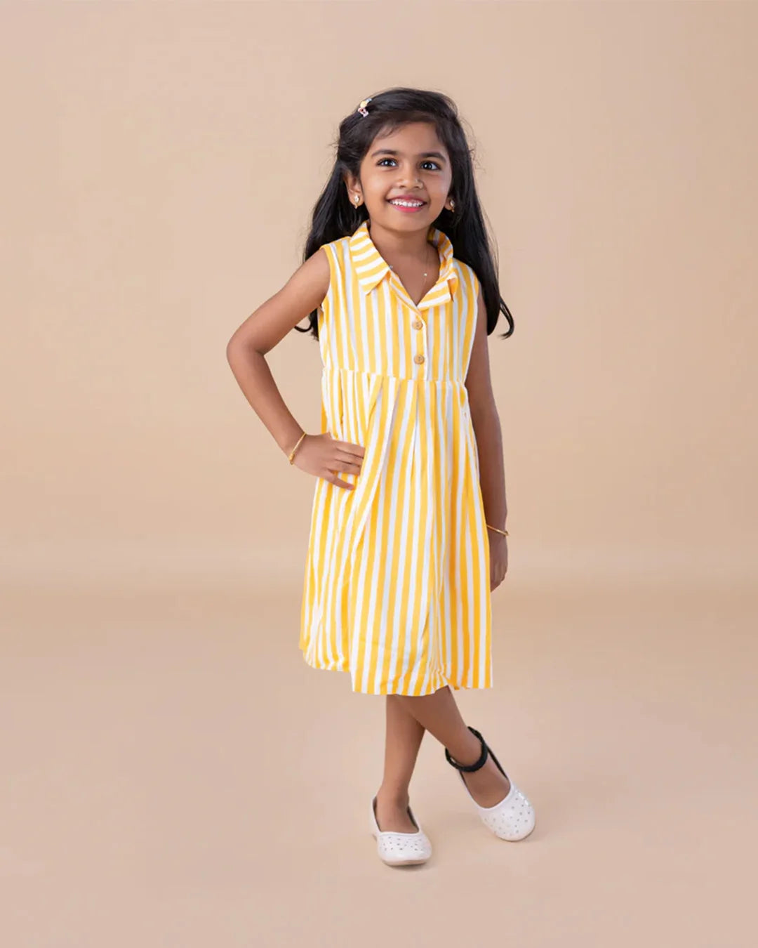 Collared Yellow Stripes Frock