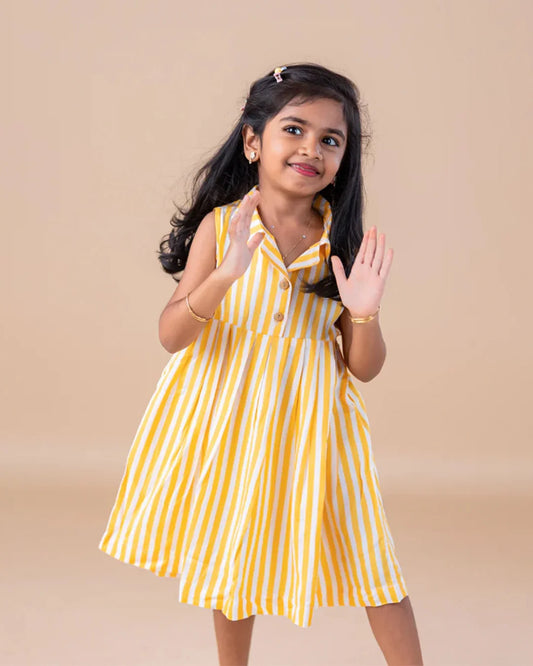 Collared Yellow Stripes Frock