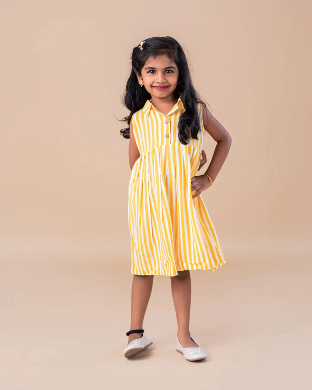 Collared Yellow Stripes Frock