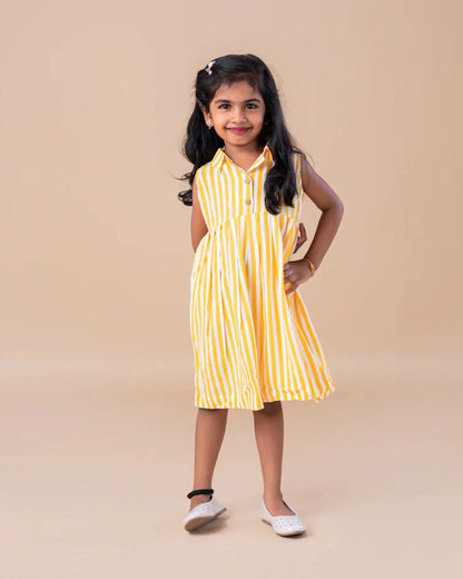 Collared Yellow Stripes Frock