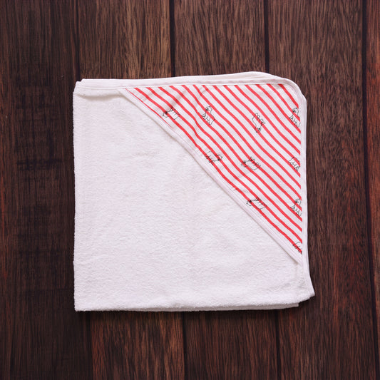 HOODED TOWEL-RED STRIPED  PRINT